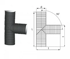 Тройник 90° гофрированный канализационный 250/216 пэ SN8/SN6